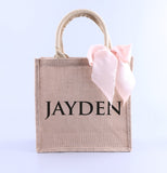 Personalized Name Burlap Tote Bag Satin Ribbon, Bachelorette Party Guest Monogram Gift
