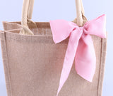 Bridesmaid Gift Bag Burlap Tote, Beach Travel Jute Satin Ribbon Weddin Grocery Bag