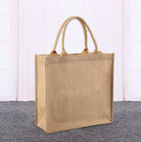 Bridesmaid Gift Bag Burlap Tote, Beach Travel Jute Satin Ribbon Weddin Grocery Bag