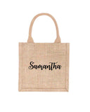 Personalized  Burlap Tote Bag Satin Bow Your Text Wedding Welcome Bachelorette Jute Bag