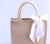 Bridesmaid Gift Bag Burlap Tote, Beach Travel Jute Satin Ribbon Weddin Grocery Bag