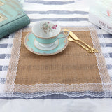 Set of 6 - Natural Burlap Table Placemats with Lace Wedding DŽcor
