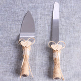Rustic Wedding Cake Knife Serving Set Twine Burlap Lace (Set of 2)