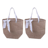 Burlap Jute Totes Handbag with Ribbon Reusable Shopping Bag