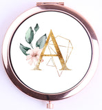 Compact Mirror with Monogram Initial Bachelorette Gift (Rose Gold)
