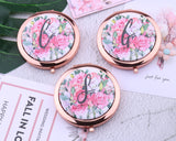 Personalized Silver Compact Mirror Floral Makeup Mirror Favors