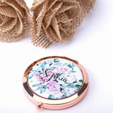 Personalized Silver Compact Mirror Floral Makeup Mirror Favors
