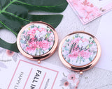 Personalized Silver Compact Mirror Floral Makeup Mirror Favors