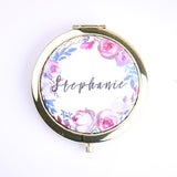 Personalized Compact Mirror Your Name Watercolor Wreath
