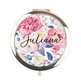 Personalized Floral Compact Mirror with Your Name Unique Gift for Her