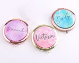 Personalized Watercolor Compact Mirror Customized Gift for Her Bridesmaid
