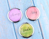 Personalized Compact Mirror Your Name Custom Text Pink Watercolor