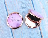 Personalized Compact Mirror Your Name Custom Text Pink Watercolor