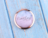 Personalized Compact Mirror Your Name Custom Text Pink Watercolor