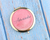 Personalized Compact Mirror Your Name Custom Text Pink Watercolor