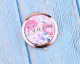 Personalized Compact Mirror Watercolor Floral Your Name Wedding Favor