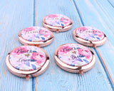 Personalized Compact Mirror Watercolor Floral Your Name Wedding Favor