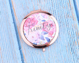 Personalized Compact Mirror Watercolor Floral Your Name Wedding Favor