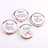 Personalized Floral Compact Mirror Bridesmaid Proposal Gift, Monogram Initials Wedding