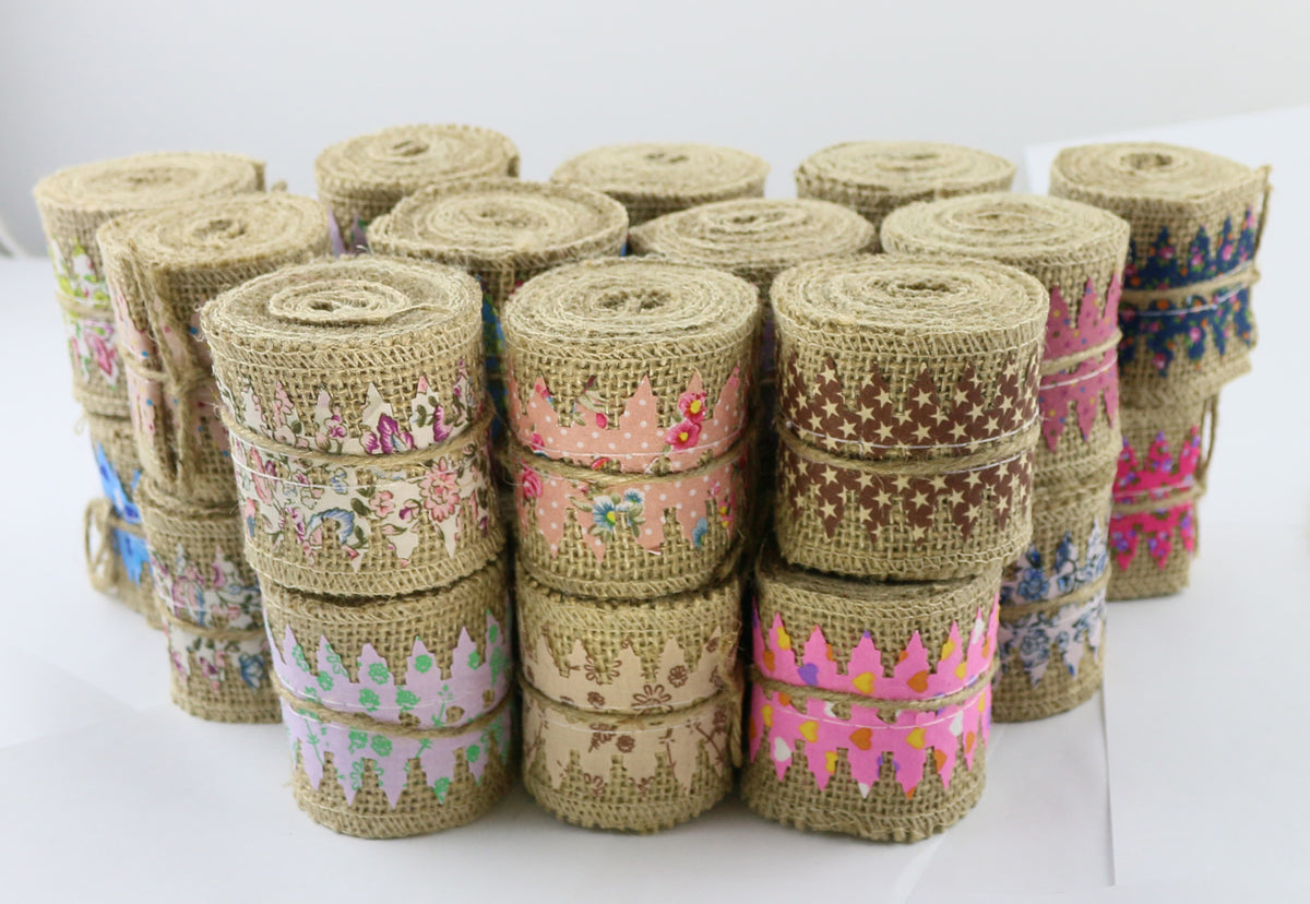 Mix Natural Burlap Jute Rolls with Fabric Ribbon (Set of 6) – Wadbeev