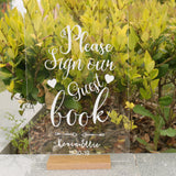 Personalized Acrylic Wedding Sign with Base, 7.8"x12" Sign our Guestbook Display Stand