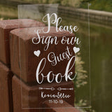 Personalized Acrylic Wedding Sign with Base, 7.8"x12" Sign our Guestbook Display Stand