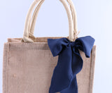 Bridesmaid Gift Bag Burlap Tote, Beach Travel Jute Satin Ribbon Weddin Grocery Bag