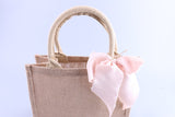 Bridesmaid Gift Bag Burlap Tote, Beach Travel Jute Satin Ribbon Weddin Grocery Bag