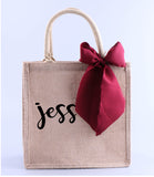 Personalized Burlap Tote Bag Shabby Satin Ribbon Wedding Welcome Bridesmaid Bag
