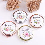 Personalized Floral Compact Mirror Bridesmaid Proposal Gift, Monogram Initials Wedding