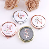 Floral Initial Compact Mirror, Your Name or Monogram Roses Vine Bridesmaid Proposal