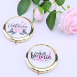 Personalized Compact Mirror Floral Flamingo Pink Folding Makeup Mirror Flower Girl Gift