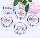 Personalized Compact Mirror Floral Flamingo Pink Folding Makeup Mirror Flower Girl Gift