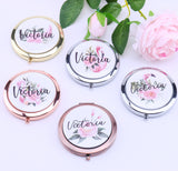 Personalized Compact Mirror Floral Flamingo Pink Folding Makeup Mirror Flower Girl Gift