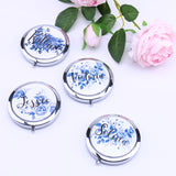 Personalized Compact Mirror Blue and White Indigo Floral Lilies Gifts for Her