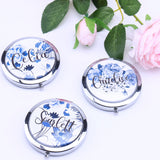 Personalized Compact Mirror Blue and White Indigo Floral Lilies Gifts for Her