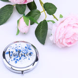 Personalized Compact Mirror Blue and White Indigo Floral Lilies Gifts for Her