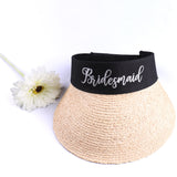 Natural Raffia Visor Personalized Text Name Monogram Fodable Straw Woven Sun Hat