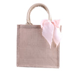 Bridesmaid Gift Bag Burlap Tote, Beach Travel Jute Satin Ribbon Weddin Grocery Bag