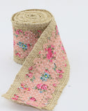 Mix Natural Burlap Jute Rolls with Fabric Ribbon (Set of 6)