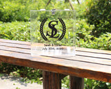 Personalized Wedding Card Box with Lid Lock Key Vine Monogram Keepsake Box Name