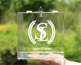 Personalized Wedding Card Box with Lid Lock Key Vine Monogram Keepsake Box Name