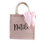 Personalized Burlap Tote Bag Shabby Satin Ribbon Wedding Welcome Bridesmaid Bag