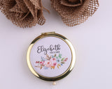 Personalized Compact Mirror Your Text Floral Bouquet Watercolor Wedding Gifts for Her