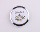 Personalized Compact Mirror Your Text Floral Bouquet Watercolor Wedding Gifts for Her