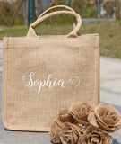 Personalized Burlap Tote Bag Shabby Satin Ribbon Wedding Welcome Bridesmaid Bag