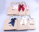 Personalized Burlap Tote Bag Shabby Satin Ribbon Wedding Welcome Bridesmaid Bag