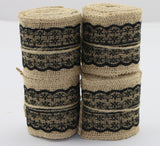 Natural Burlap Jute Rolls with Lace Ribbon (Set of 4)