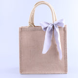 Bridesmaid Gift Bag Burlap Tote, Beach Travel Jute Satin Ribbon Weddin Grocery Bag