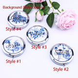 Personalized Compact Mirror Blue and White Indigo Floral Lilies Gifts for Her